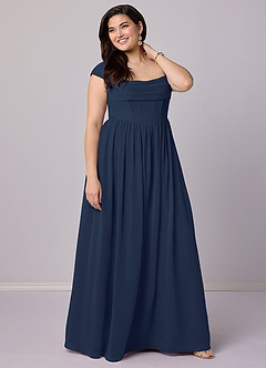 Barbie ♥ Azazie Robes de demoiselle d'honneur Robe Trapèze en Mousseline de soie Corset Bleu Marine Foncé image11