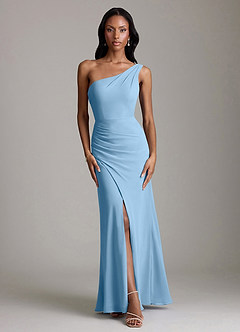 Azazie Madelyn Bridesmaid Dresses Steel Blue Mermaid One Shoulder Chiffon Convertible Dress image7