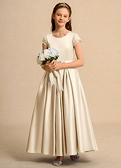 Azazie Bunny Girl Flower Girl Dresses Champagne Ball-Gown Lace Dress image3