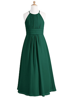 Azazie Bonnie Junior Emerald A-Line Pleated Chiffon Dress image5