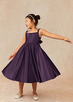 Azazie Cutie Pie Flower Girl Dresses Plum A-Line Pleated Matte Satin Dress image3