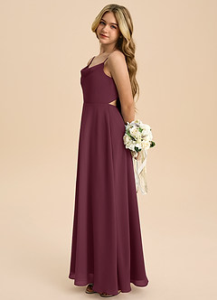 Azazie Shale Junior Vestido Cabernet de Chiffon de Linha A com Arco image2