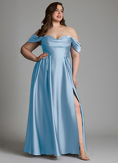 Azazie Loisa Brautjungfernkleider A-Linie Schulterfrei Stretch-Satin Kleid Puderblau image13