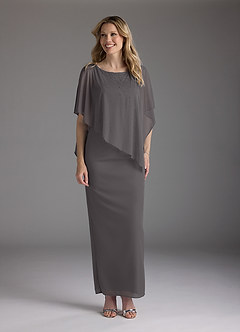Azazie Aspyn Mère de la mariée Robes Robe Fourreau en Maille Perlé Gris Acier image3
