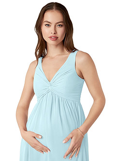 Azazie Yetta Maternity Bridesmaid Dresses A-Line V-Neck Gathered Chiffon Floor-Length Dress image6