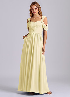 Azazie Koa Brudtärnklänningar Klä av A-Linje i Chiffong Av axeln Citronsorbet image3