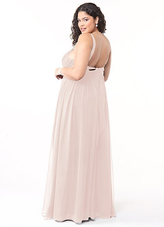 Azazie Aziza Brautjungfernkleider A-Linie V-Hals Gefaltet Chiffon Kleid Blassrosa image10