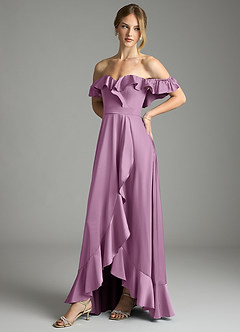 Azazie Lyra Bridesmaid Dresses Wisteria A-Line Off the Shoulder Stretch Satin Convertible Dress image7