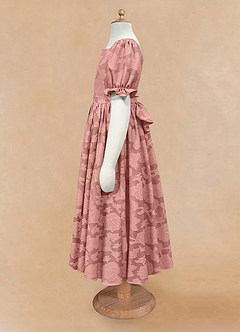 Azazie Joss Robe Demoiselle D'honneur Fillette Robe Trapèze en Blumen-Burnout avec manches Rosette image6