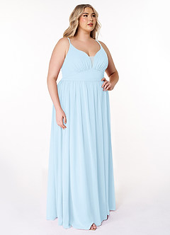 Azazie Rayna Abiti da Damigella Abito A-Line in Chiffon con Scollo a V a Pieghe Azzurro image10
