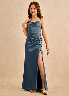 Azazie Bundt Girls Formal Flower Girl Dresses Twilight A-Line Pleated Stretch Satin Dress image4