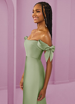 Barbie ♥ Azazie Jurken voor bruidsmeisjes Converteerbaar Jurk van Stretch Satijn met Kolom Off the Shoulder Stoffige Salie image6