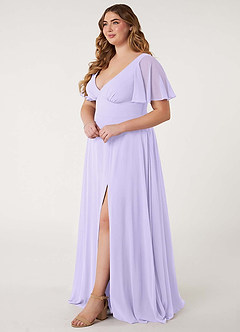 Azazie Kimber Vestidos de damas de honor Vestido de Lila de Gasa de Corte en A con Manga volante image11