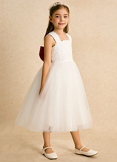 Azazie Dimple Abiti da Ragazza di Fiori Abito Principessa in Tulle Pizzo Avorio Ametista image3