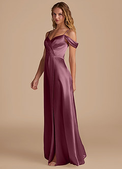Azazie Ocean Bridesmaid Dresses Cabernet A-Line Off the Shoulder Metallic Satin Dress image4
