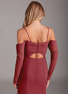 Azazie Hallie Bridesmaid Dresses Pomegranate Mermaid Long Sleeve Chiffon Dress image6