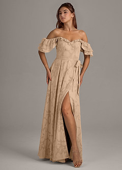 Azazie Aricella Brautjungfernkleider A-Linie Korsett Blumen-Burnout Kleid Champagner image7