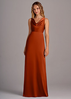 Azazie Wrenlee Bridesmaid Dresses Paprika A-Line Stretch Satin Dress image4