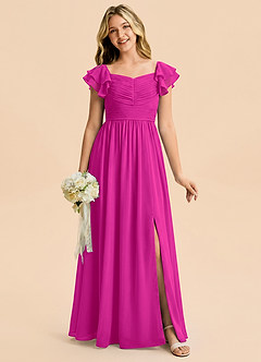 Azazie Anaya Junior Vestido Fucsia de Gasa de Corte en A con Escote corazón image4