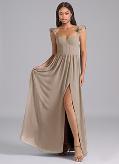 Azazie Denisse Bridesmaid Dresses Taupe A-Line Ruched Chiffon Dress image4