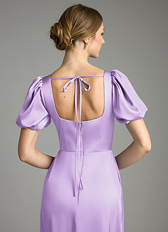 Azazie Fyona Bridesmaid Dresses Lilac A-Line Pleated Stretch Satin Dress image2