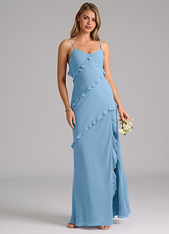 Azazie Nancie Brautjungfernkleider Meerjungfrau-Linie Gestreift Chiffon Kleid Stahlblau image4