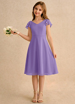 Azazie Narin Girls Formal Flower Girl Klänningar Klänning A-Line i Chiffong med ärmar image1