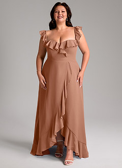 Azazie Lyra Brautjungfernkleider Wandelbar A-Linie Cabrio Chiffon Kleid Bronzer image5