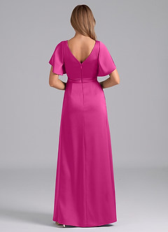 Azazie Ambrosia Bridesmaid Dresses Fuchsia A-Line Pleated Stretch Satin Dress image3