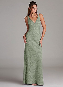 Azazie Tianna Bridesmaid Dresses Agave Sheath Lace Floral Burnout Dress image3