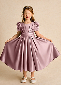 Azazie Miriam Flower Girl Dresses Dusty Rose Ball-Gown Pleated Matte Satin Dress image5