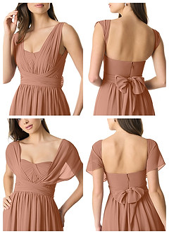Azazie Olani Bridesmaid Dresses Bronzer A-Line Off the Shoulder Chiffon Convertible Dress image9