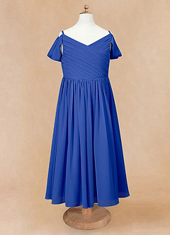Azazie Chelle Flower Girl Dresses Royal Blue A-Line Pleated Chiffon Dress image6