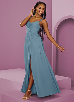 Barbie ♥ Azazie Bridesmaid Dresses Moody Blue A-Line Pleated Chiffon Dress image5