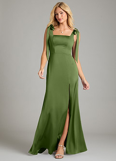 Azazie Frostine Vestidos de damas de honor Vestido de Enebro de Satén Elástico de Corte en A con Lazo image4