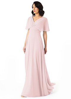 Azazie Pamela Bridesmaid Dresses Blushing Pink A-Line V-Neck Pleated Chiffon Dress image3