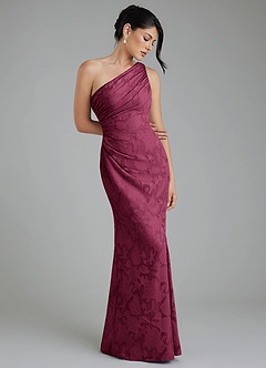 Azazie Akilah Bridesmaid Dresses Mulberry Mermaid One Shoulder Floral Burnout Dress image1