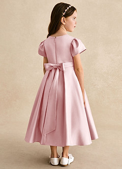 Azazie Princess Abiti da Ragazza di Fiori Abito A-Line in Raso Opaco Plissettato Rosa Cipria image2