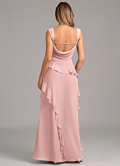 Azazie Sloane Robes de demoiselle d'honneur Robe Trapèze en Mousseline de soie Encolure en Forme de Cœur Rose Poudré image2