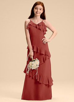 Azazie Evara Junior Terracotta A-Line Chiffon Dress image1