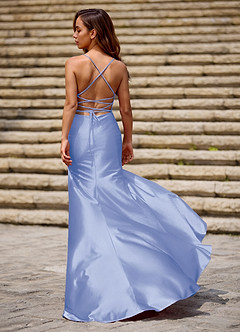 Luminous Bleu Clair Robe de bal en satin à colonne image6