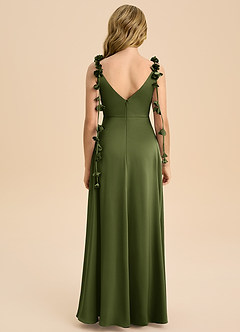 Azazie Gumdrop Junior Olive Empire Pleated Stretch Satin Dress image7