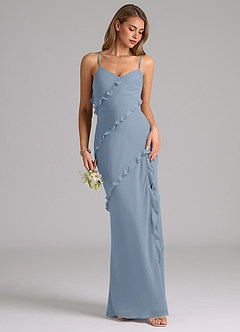 Azazie Nancie Bridesmaid Dresses Dusty Blue Mermaid Ruched Chiffon Dress image5