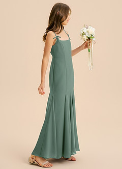 Azazie Evey Junior Abito Sirena in Chiffon Plissettato Eucalipto image5