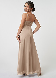 Azazie Sonya Junior Robe Trapèze en Mousseline de soie Dentelle Taupe image4