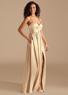 Azazie Alia Robes de demoiselle d'honneur Robe Trapèze en Satiné métallisé Plissée Or image5
