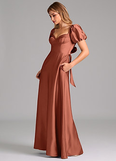 Azazie Fatima Bridesmaid Dresses Clay A-Line Pleated Stretch Satin Dress image5