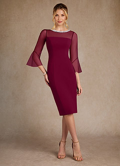 Azazie Bellevue Abiti per la Madre della Sposa Abito Tubino in Crepe Elasticizzato Perline Borgogna image4