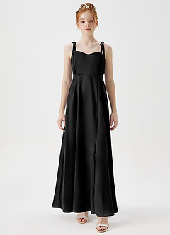 Azazie Rosey Junior Black A-Line Sweetheart Neckline Metallic Satin Dress image6