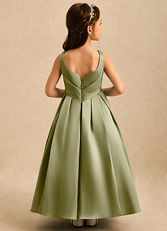 Azazie Audrey Blumenmädchenkleider A-Linie Plissee Matte Satin Kleid Moosgrün image2
